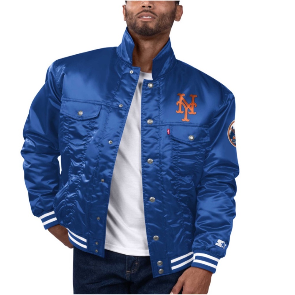 Starter x Levi’s NY Mets Royal Silver Tab Satin Full Snap Trucker Jacket